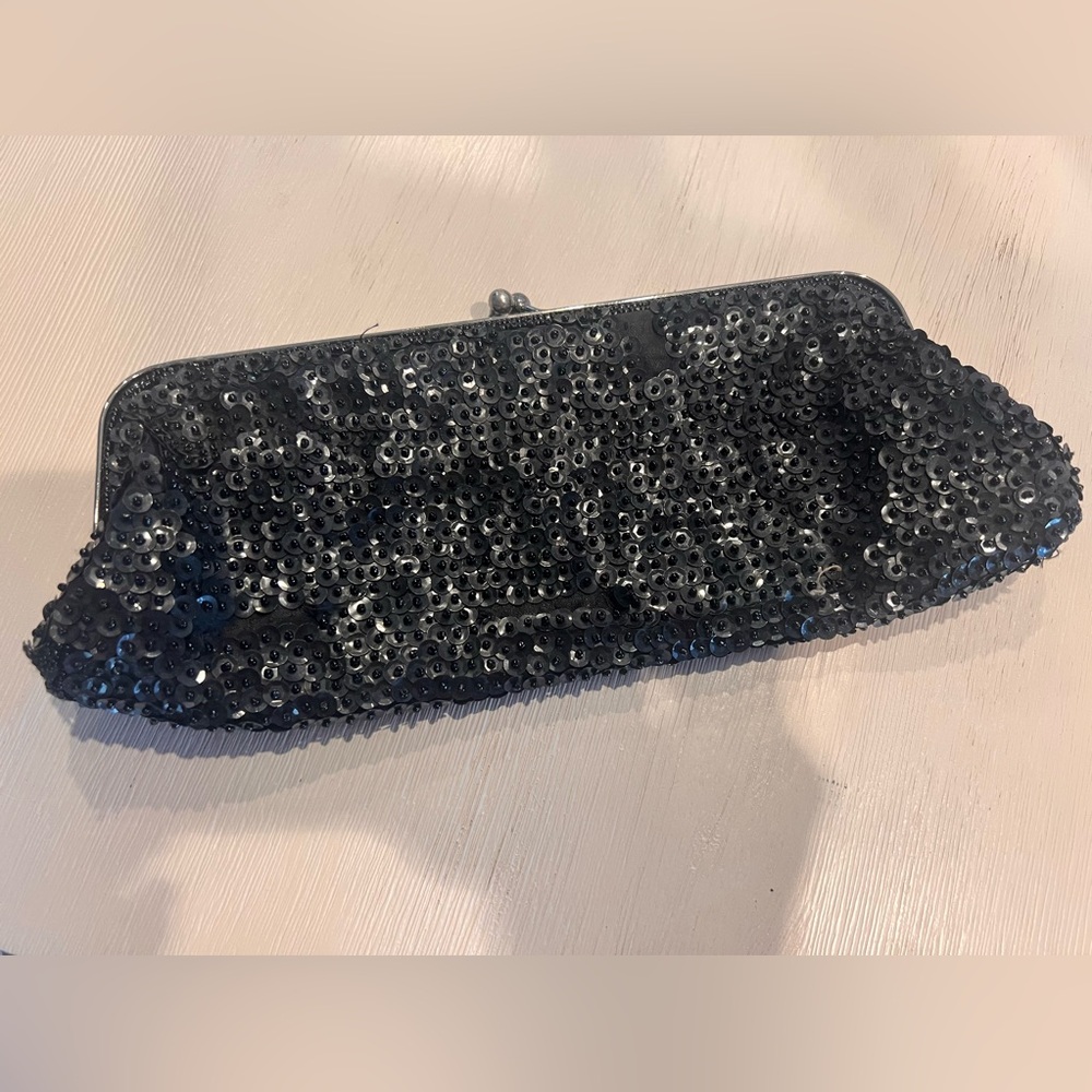 Black Sequin Express black clutch with inside pocket